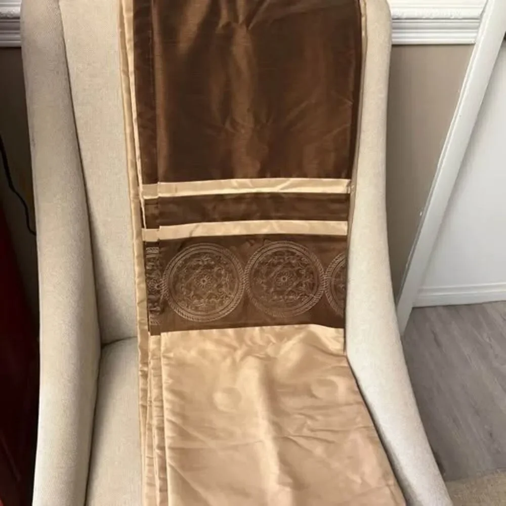 Brown and Gold Embroidered Medallion Grommet Curtain (2) Panels 84 “